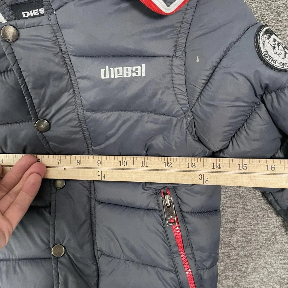 Diesel Jacket Youth 5-6 Gray Puffer Hooded Full Zip Fleece Lined Insulated
